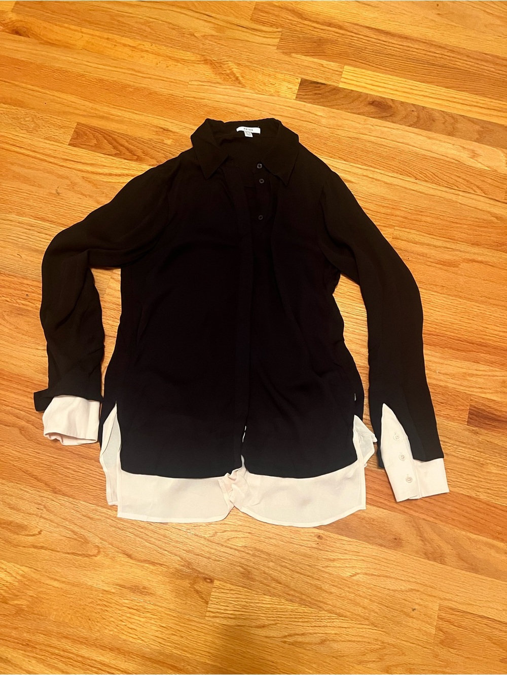 Reiss Black Button-Down Shirt with White Layered Hem & Cuffs